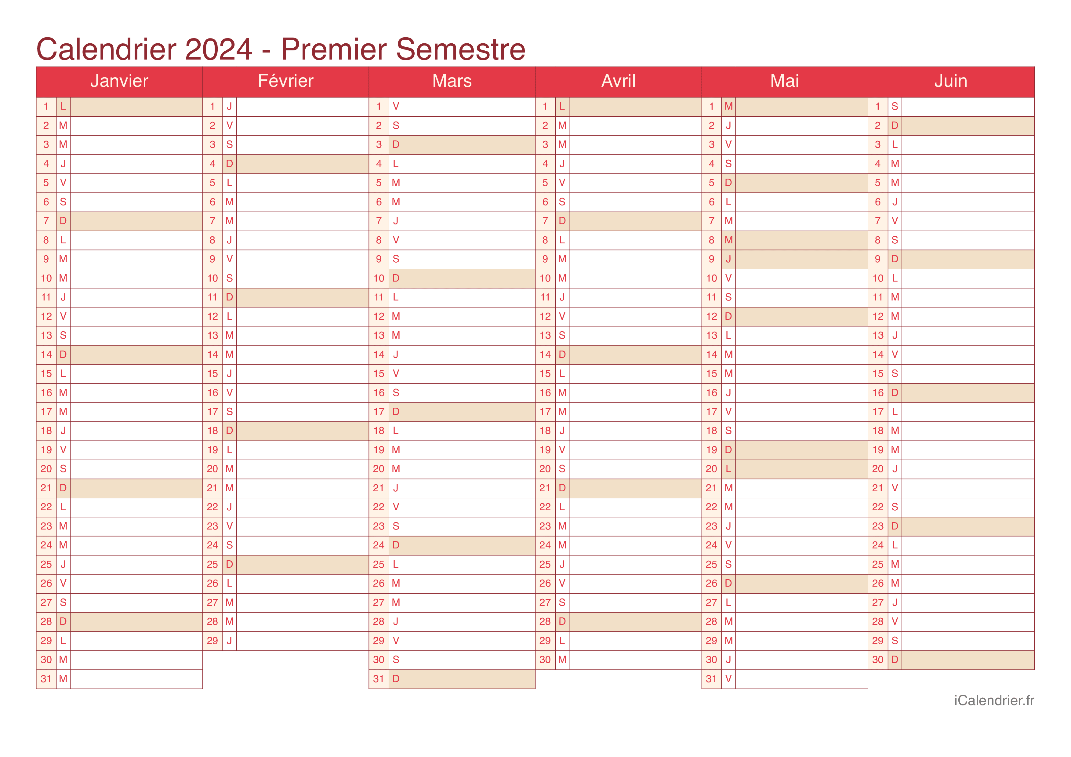 Calendrier 2025 à imprimer PDF et Excel