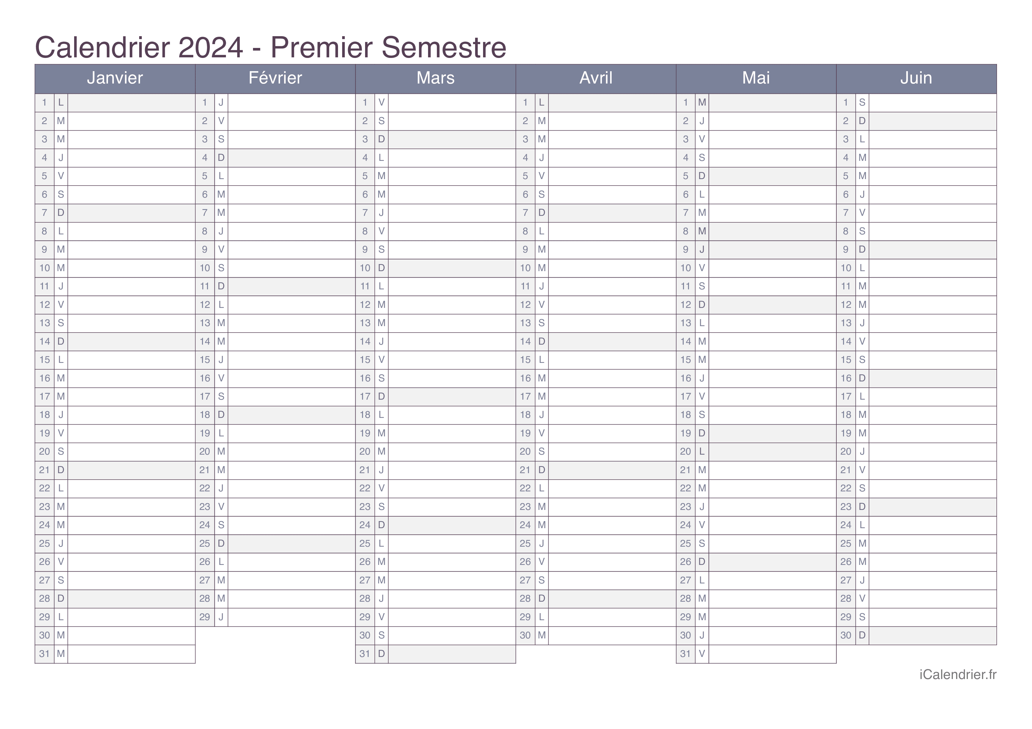 Calendrier 2025 à imprimer PDF et Excel