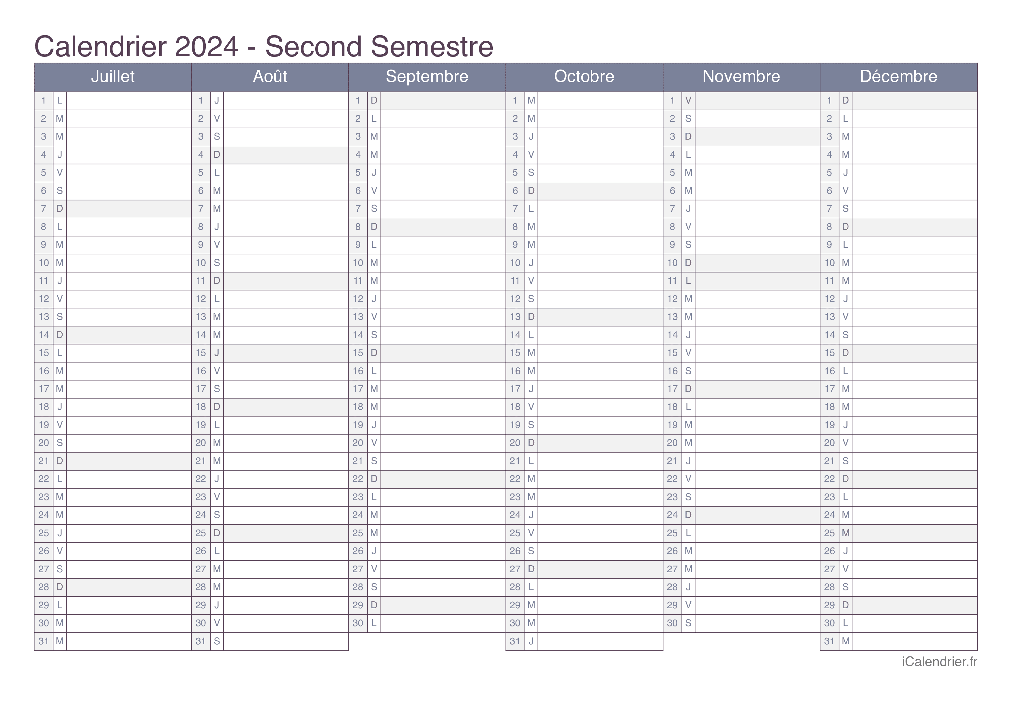 Calendrier 2025 à imprimer PDF et Excel