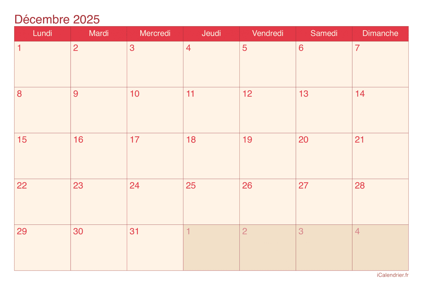 Calendrier de décembre 2025 - Cherry