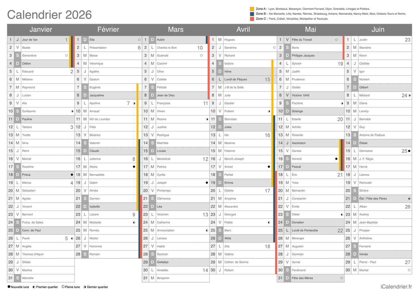 Calendrier complet 2026