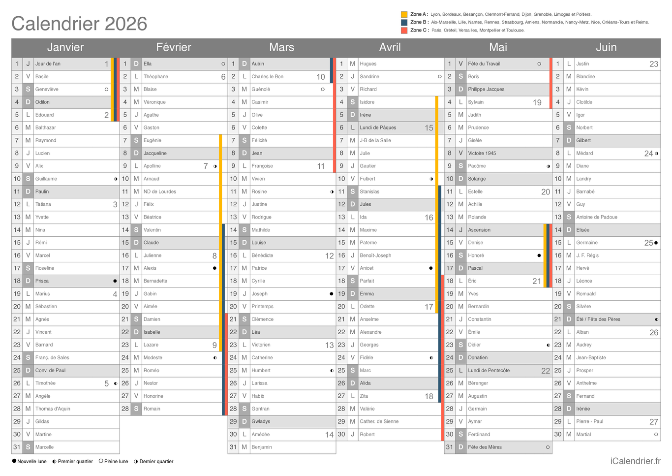 Calendrier complet 2026