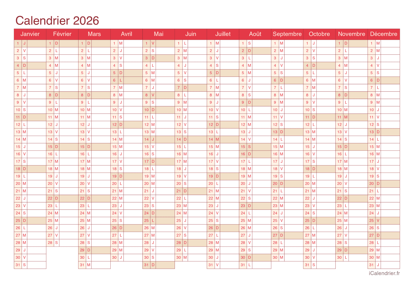 Calendrier 2026 - Cherry