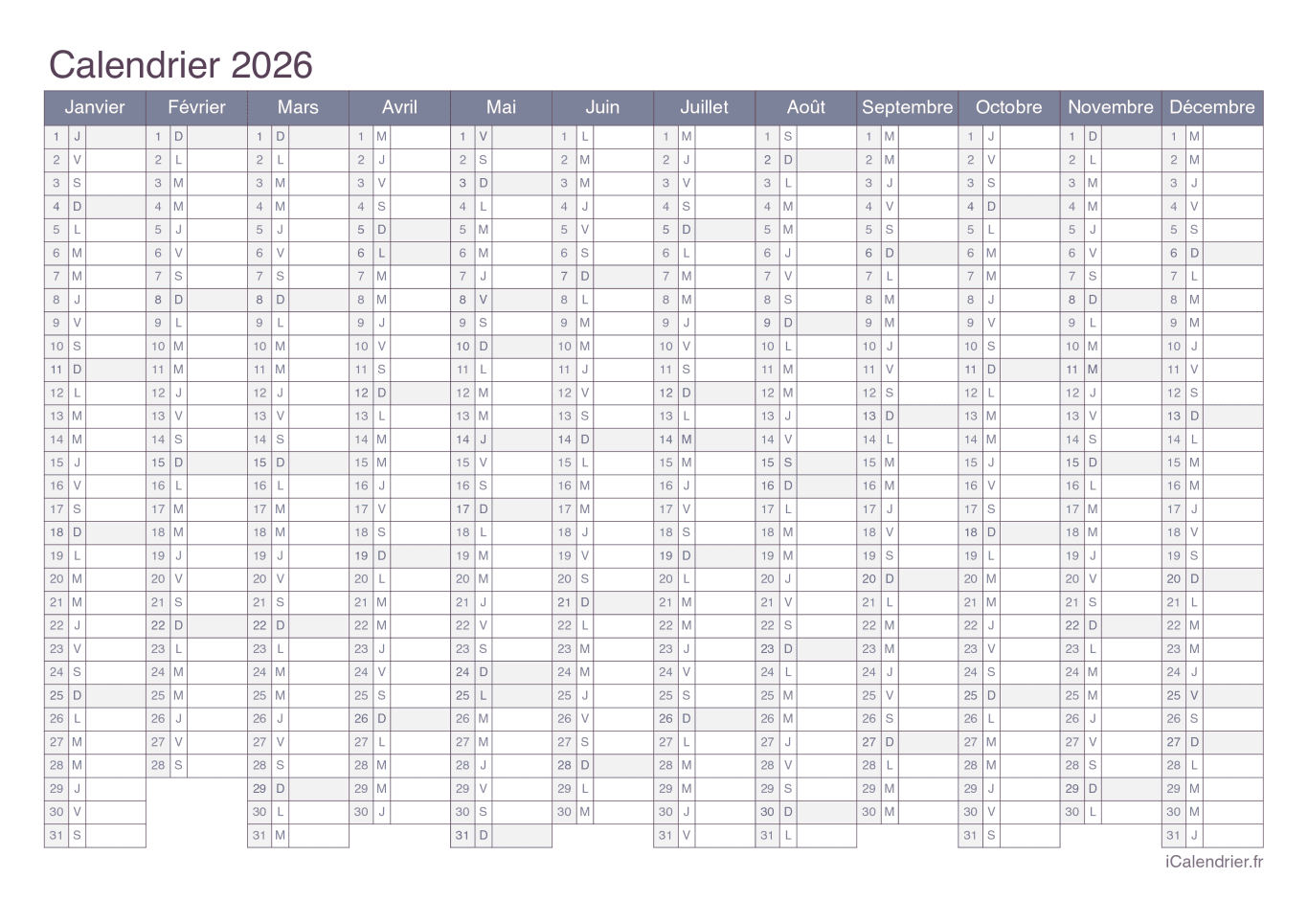 Calendrier 2026 - Office