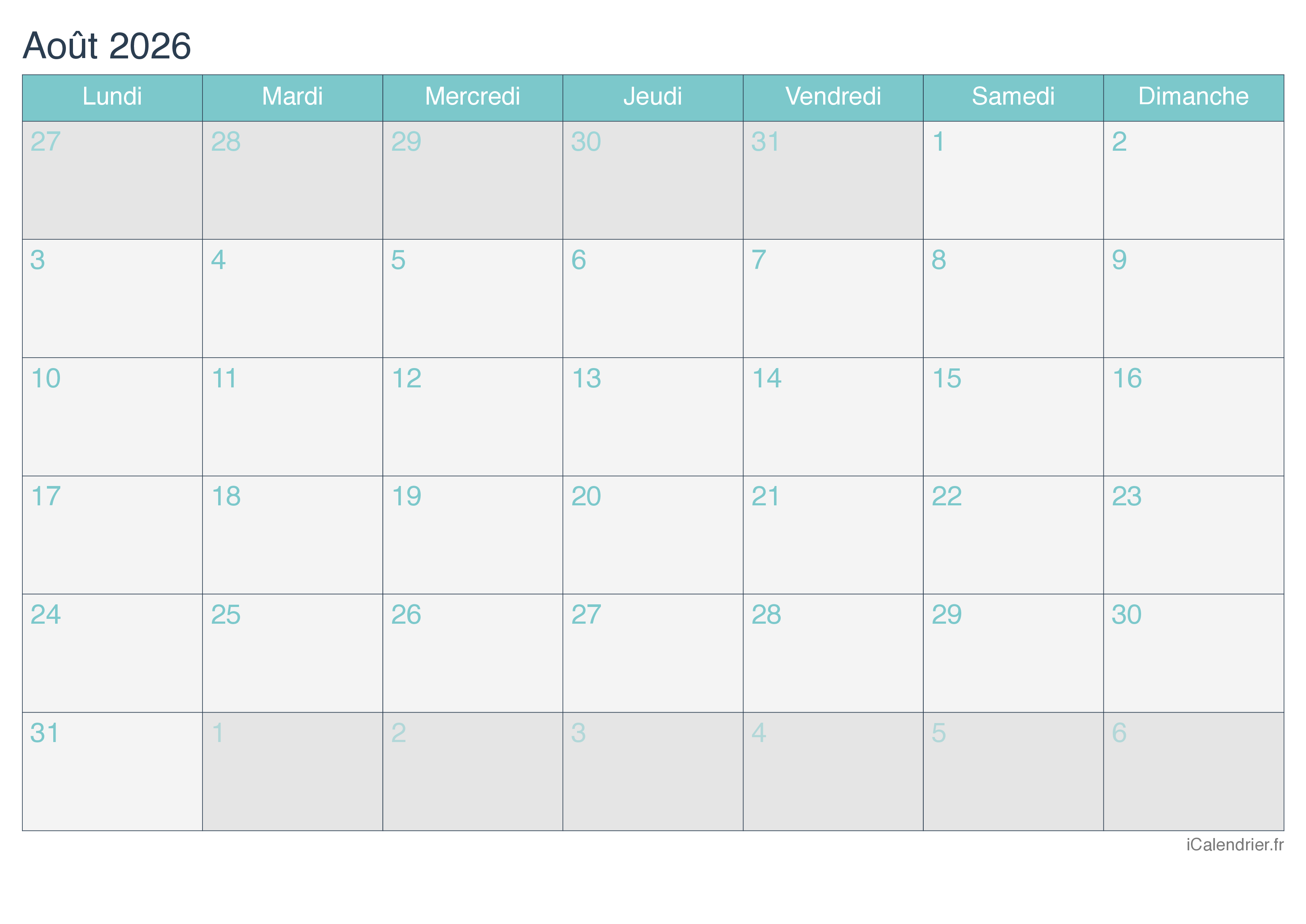 Calendrier Ao t 2026 Imprimer Calendrier Ao t 2026 Imprimer