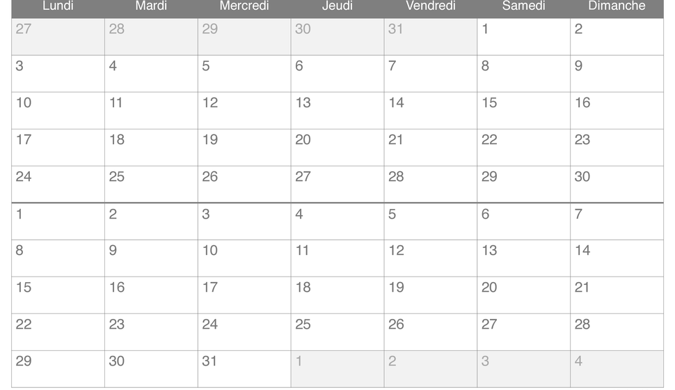 Calendrier d'avril mai 2028