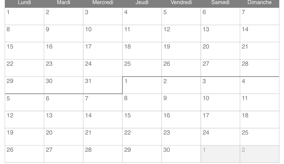 Calendrier de mai juin 2028