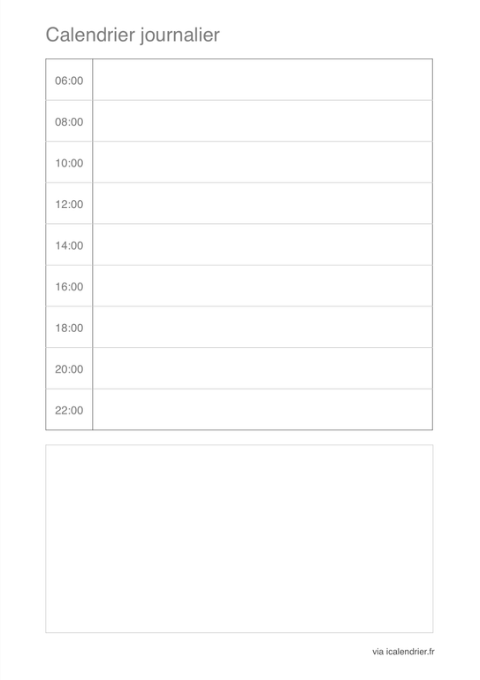 Calendrier portait simple de 6 à 22H par tranche de 2H 2020
