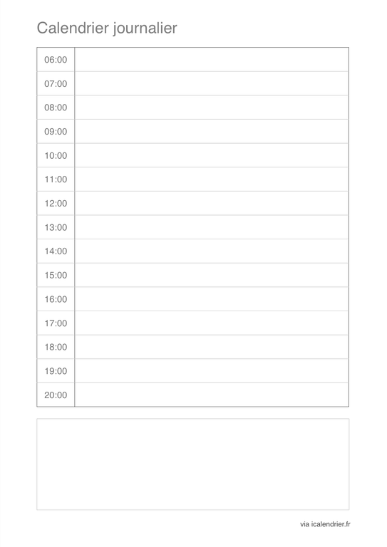Calendrier portait simple de 6 à 20H 2020