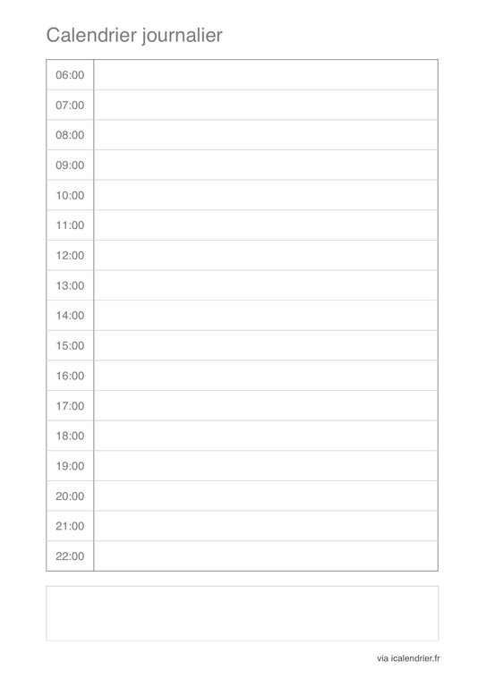 Calendrier portait simple de 6 à 22H 2020