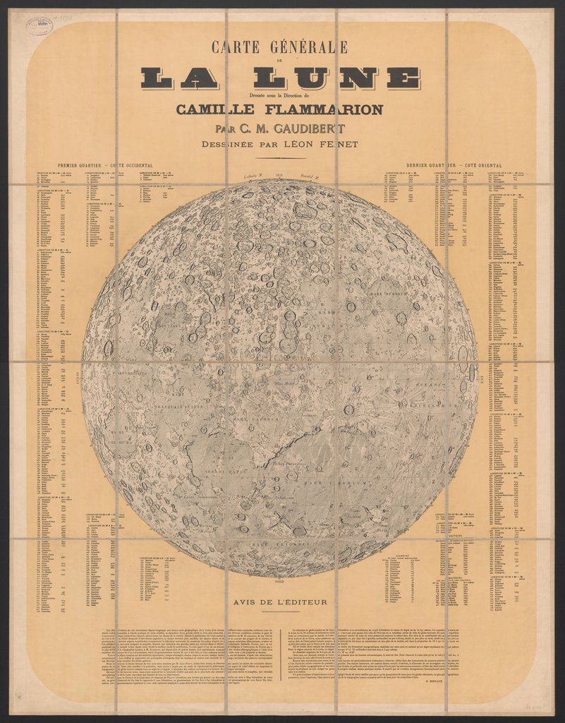 Carte générale de la lune par Casimir Marie Gaudibert et Camille Flammarion (1887).