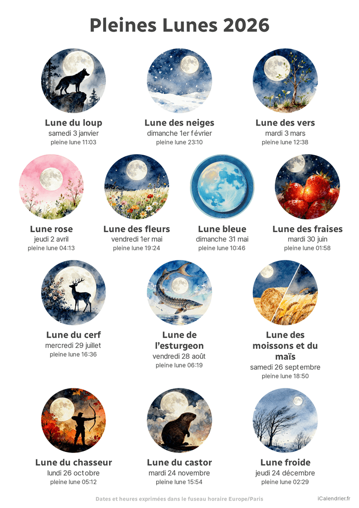 Calendrier des pleines lunes de 2026