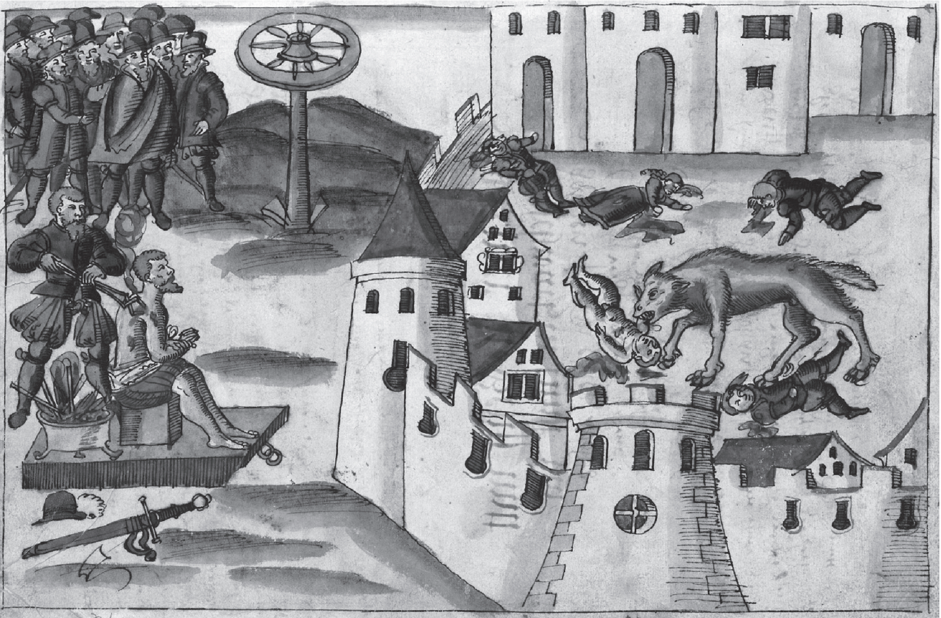 Exécution d'un homme (le 15 octobre 1580) qui, tandis qu'il était en loup, aurait tué 16 enfants.