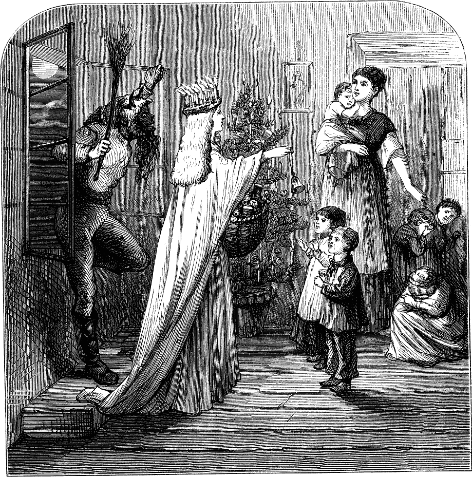 Le Christkindel se présente sous la forme d’une jeune femme blonde, vêtue de blanc.