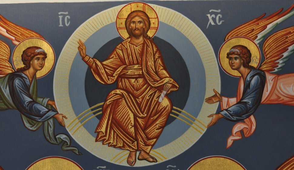 Détail d'une représentation de l'ascension du Christ, fresque de l'église grecque orthodoxe Saint Paul, Irvine, USA