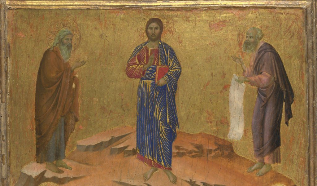 La Transfiguration par Duccio di Boninsegna, exposé à Londres en 2008