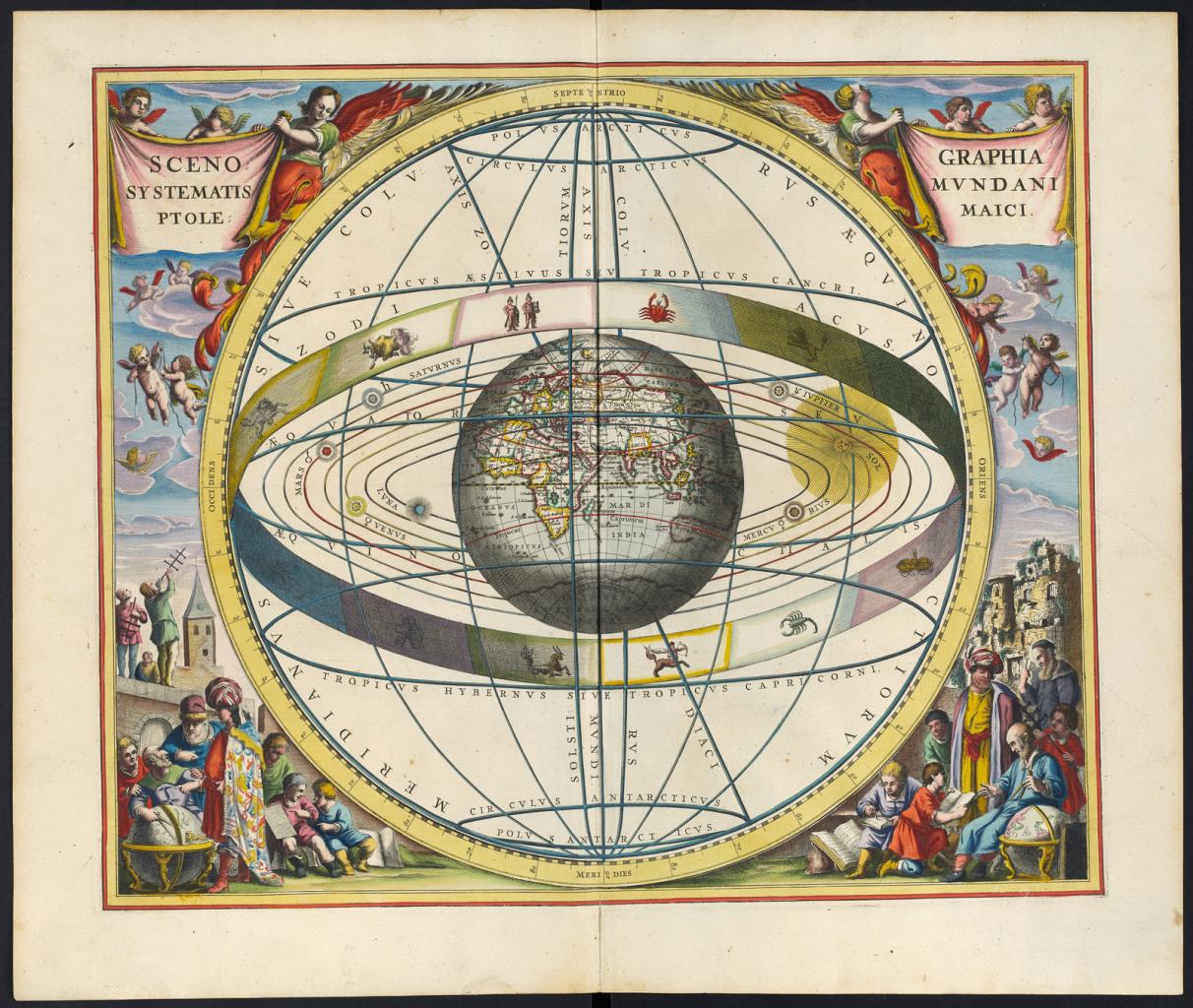 Carte du ciel de 1661 illustrant le modèle de l'univers centré sur la Terre de Claude Ptolémée.