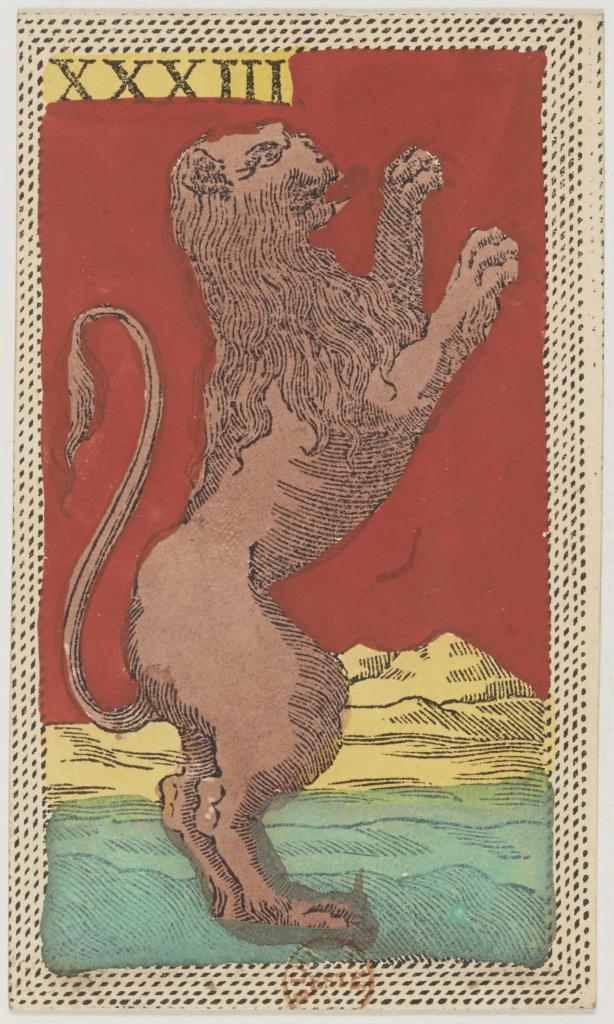 Le signe du Lion dans un jeu de cartes florentin (minchiate) du XIXe siècle.