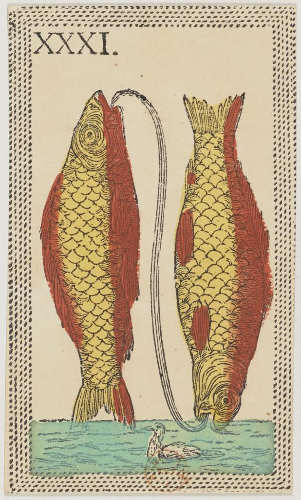 Le signe du Poissons dans un jeu de cartes florentin (minchiate) du XIXe siècle.