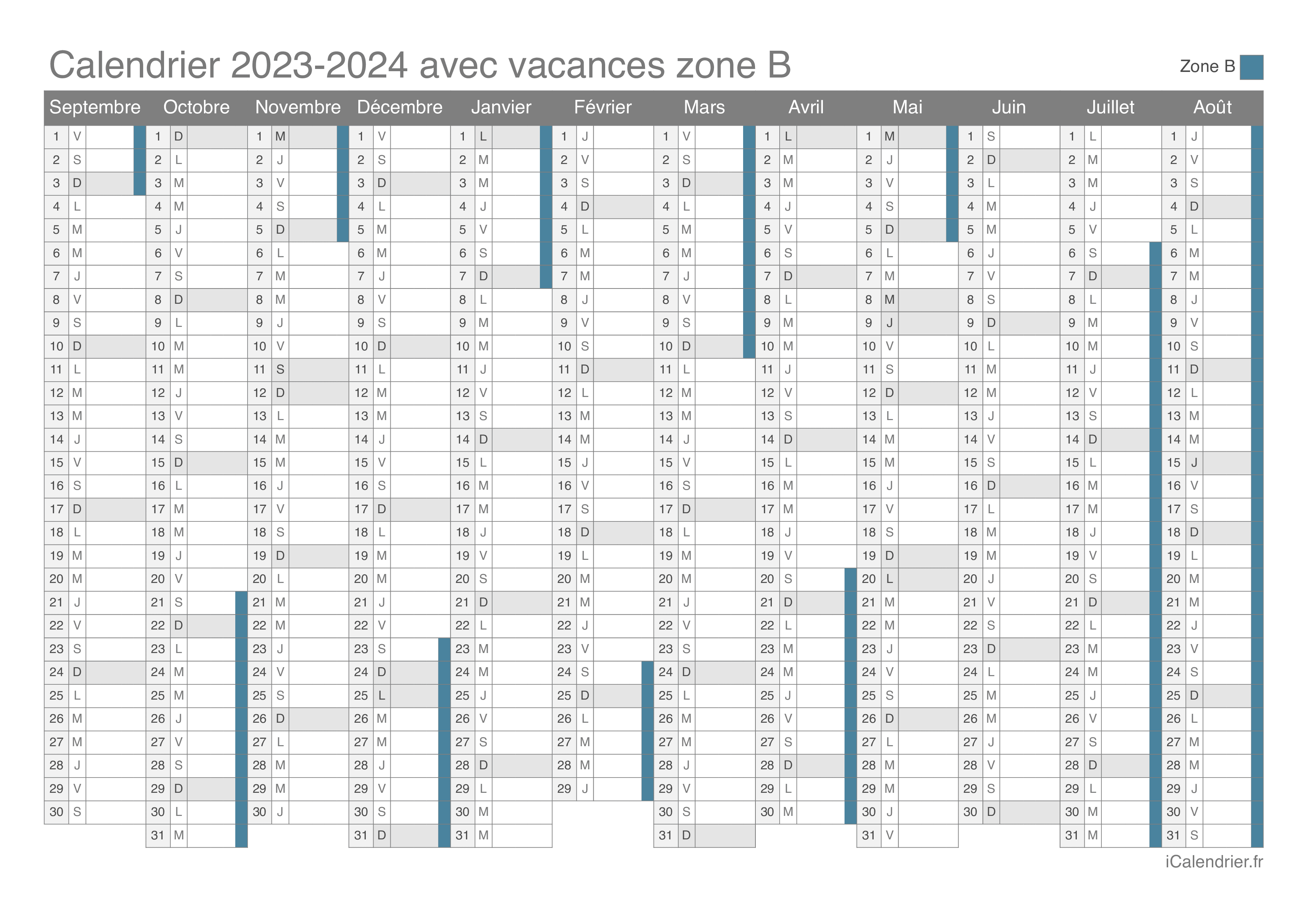 Vacances scolaires 20202024 Zone B Calendrier et dates