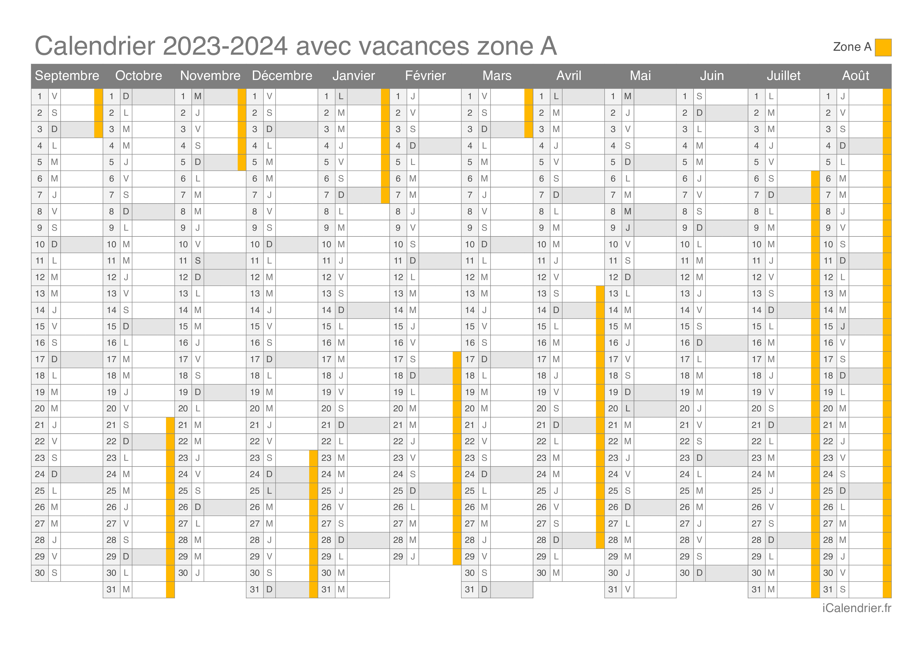 Calendrier 2025 à Imprimer Vacances Scolaires Zone A Hatty Kordula