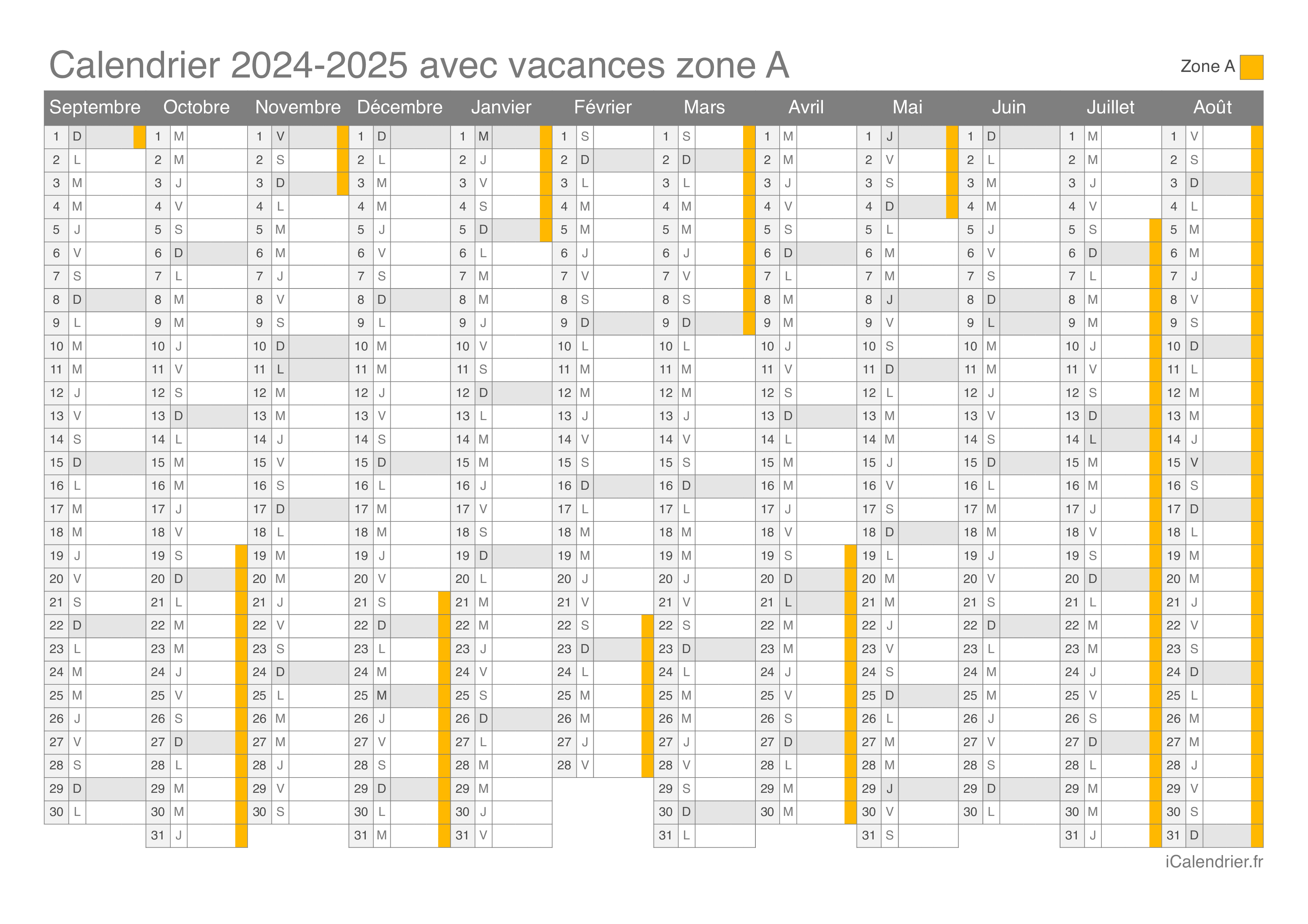 Vacances scolaires 2024-2025 - Dates et calendrier