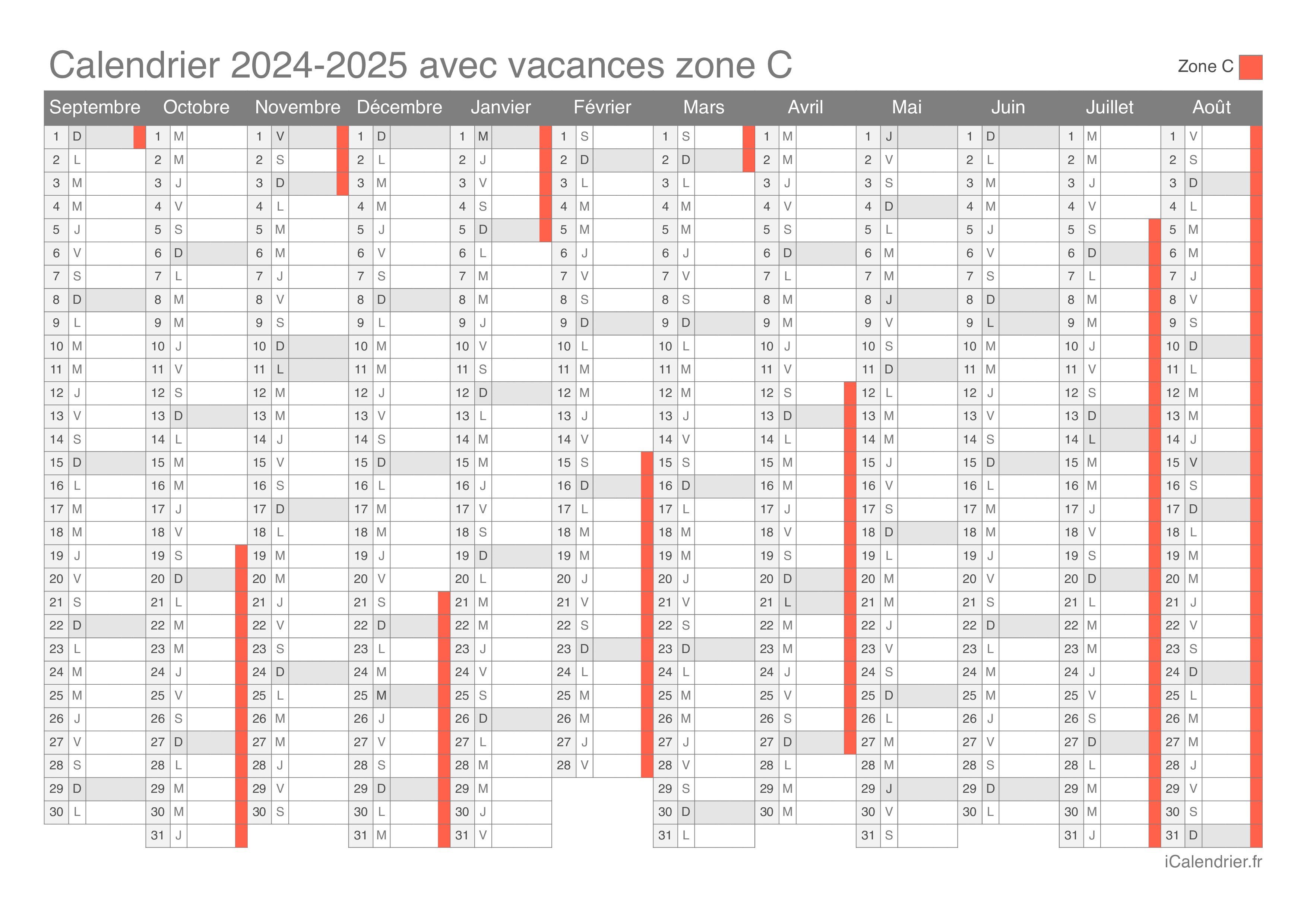 Calendrier 2025 Des Vacances Scolaires En France Zone C Calendrier 