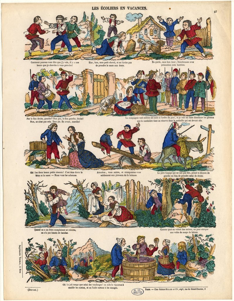 Estampe "Les écoliers en vacances" de Charles Thomas (1861-1869)