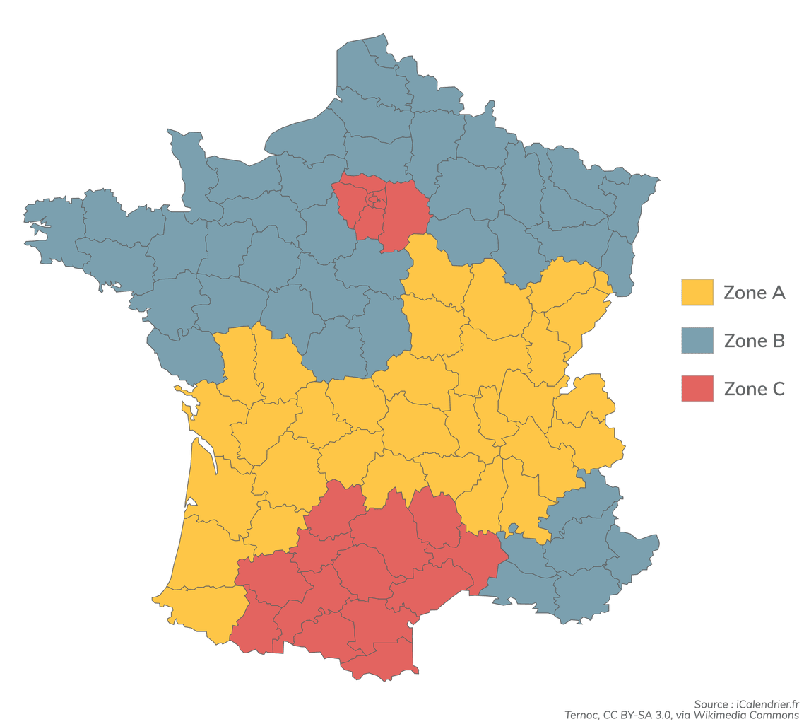 Zonage des académies par département.