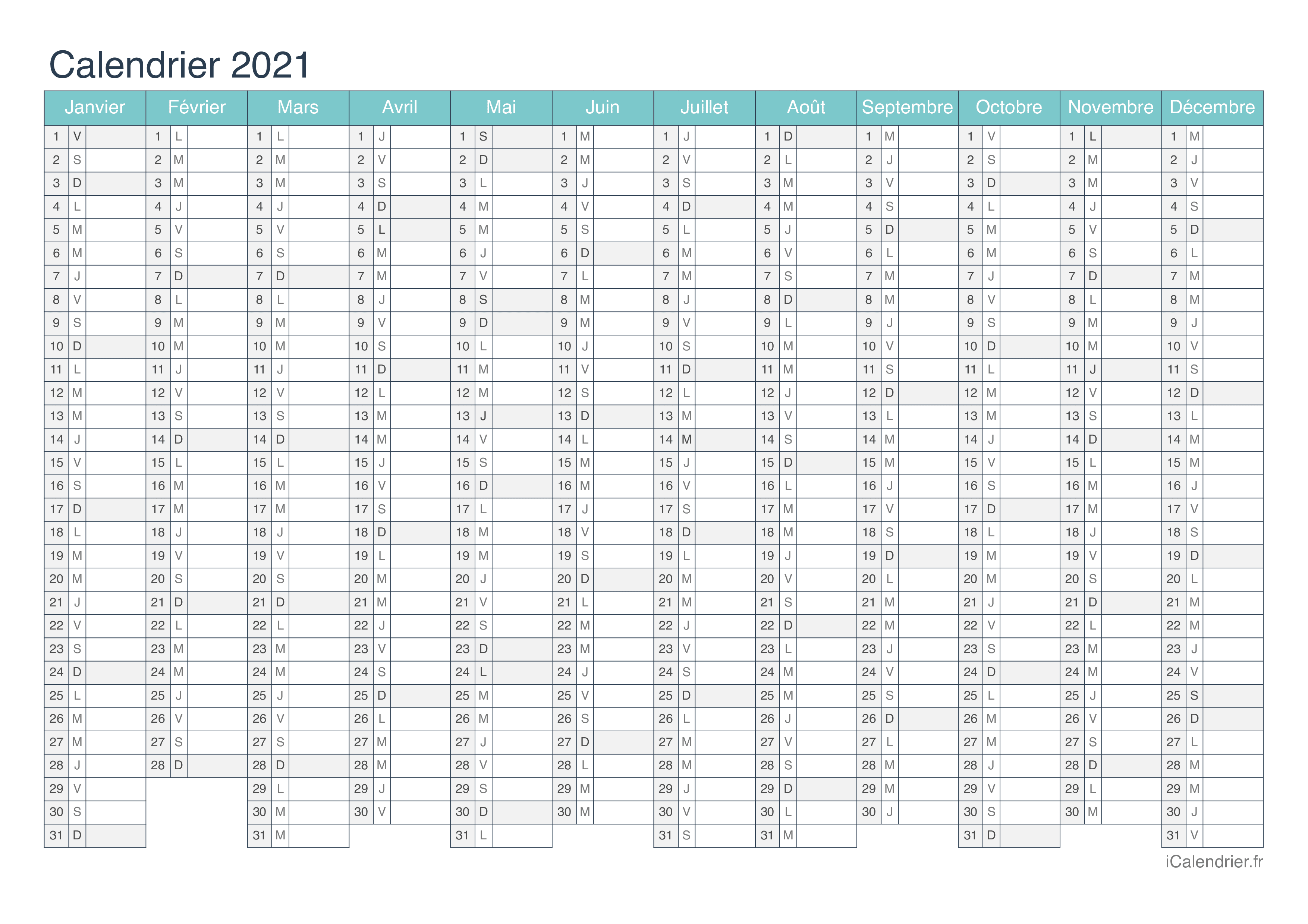 Calendrier 2021 A Imprimer Pdf Et Excel Icalendrier