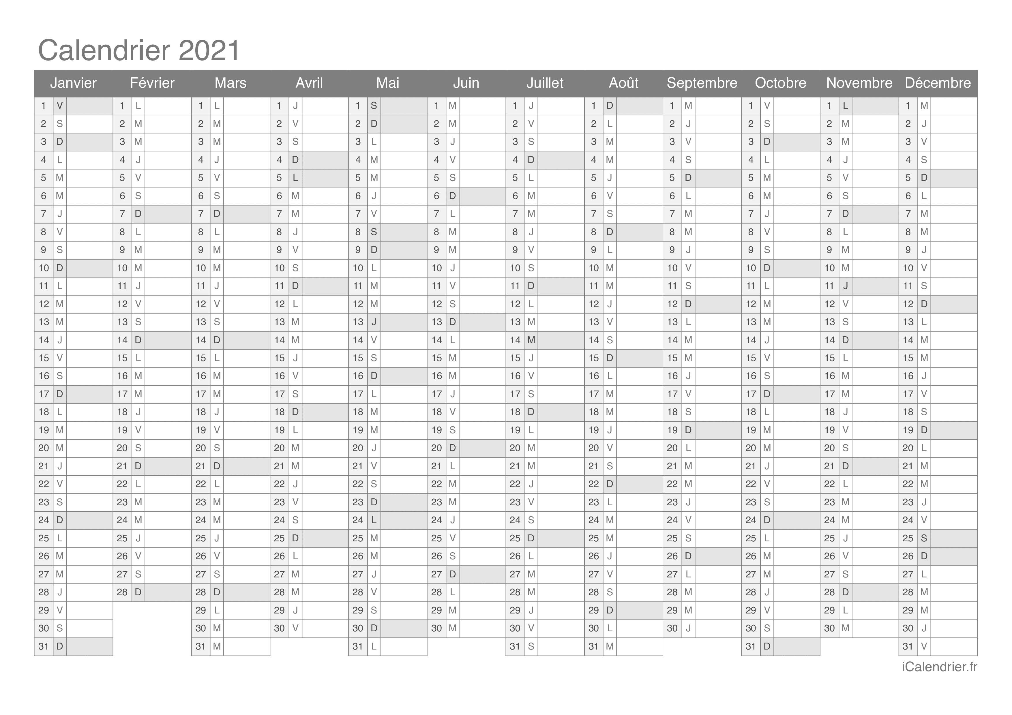 calendrier 2021