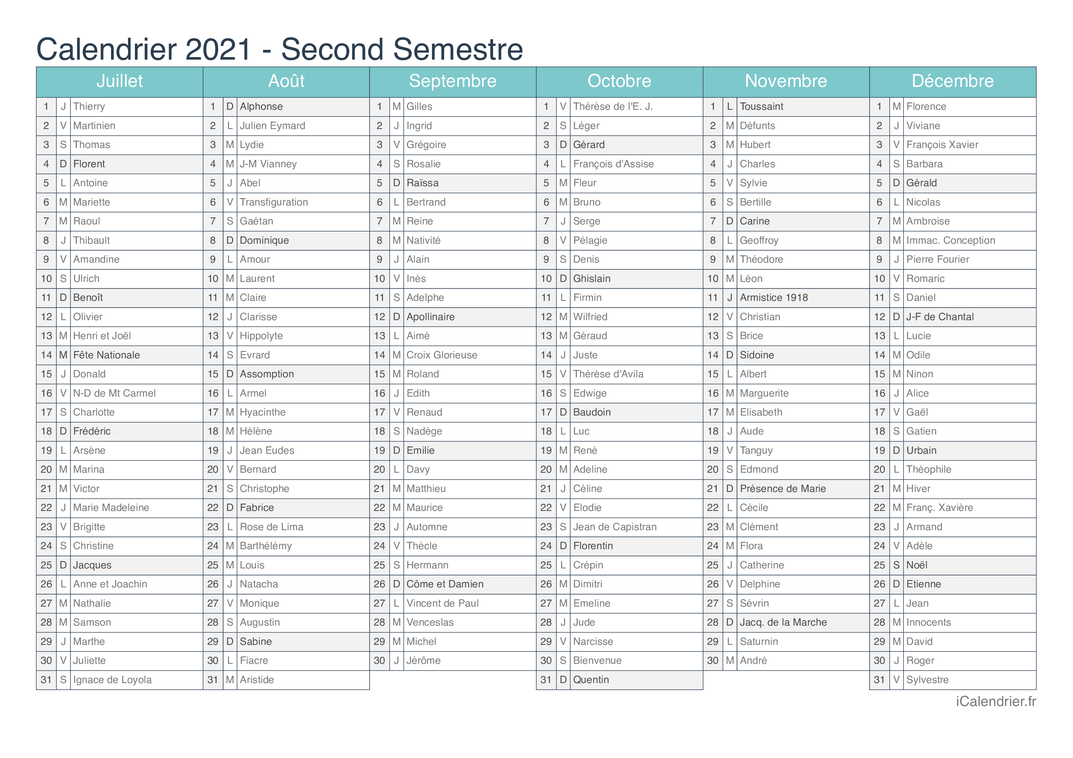 Calendrier 2021 Avec Les Fêtes Calendrier 2021 à imprimer PDF et Excel   iCalendrier