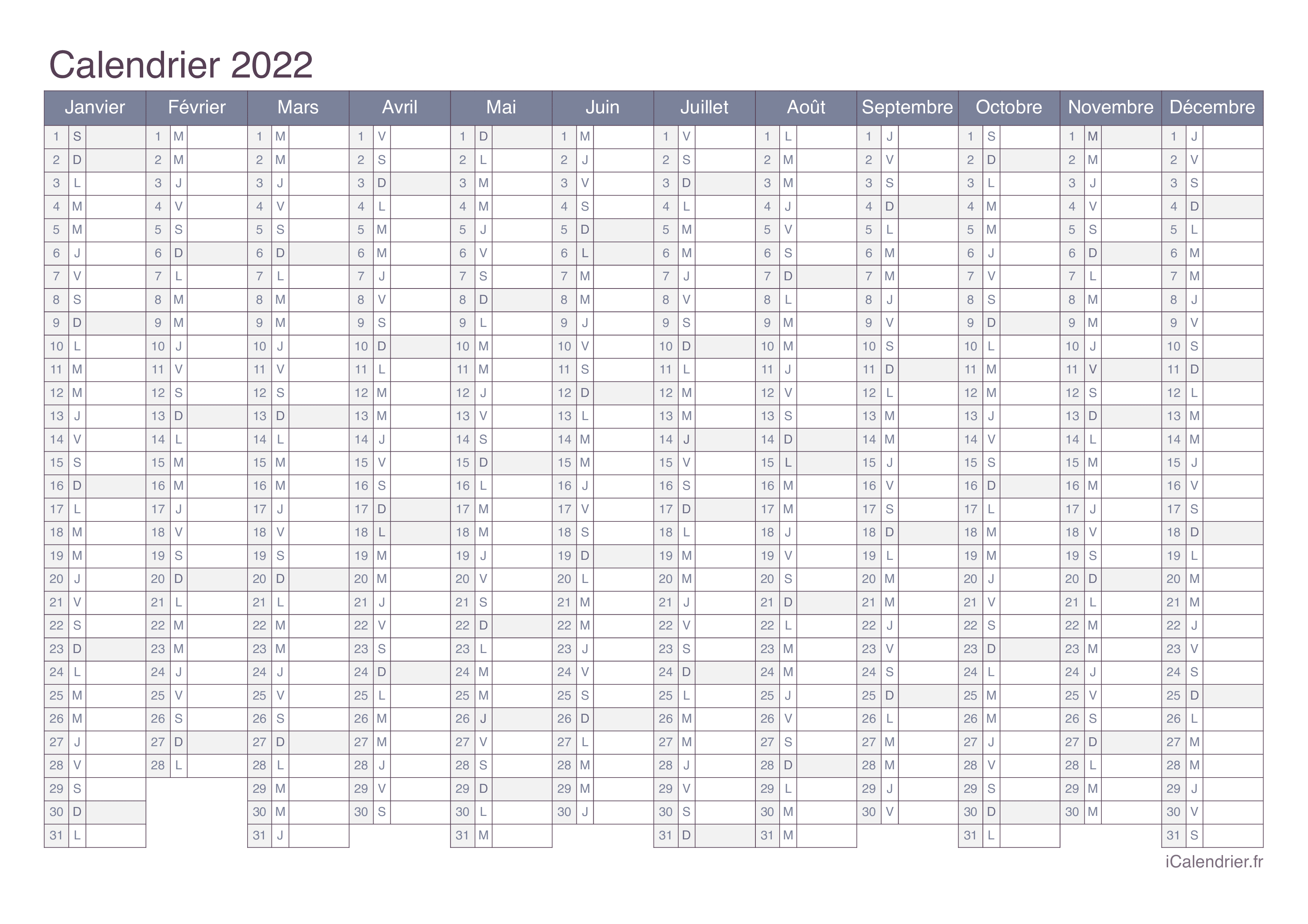 Calendrier 2022 à Imprimer Pdf Calendrier 2022 à imprimer PDF et Excel   iCalendrier
