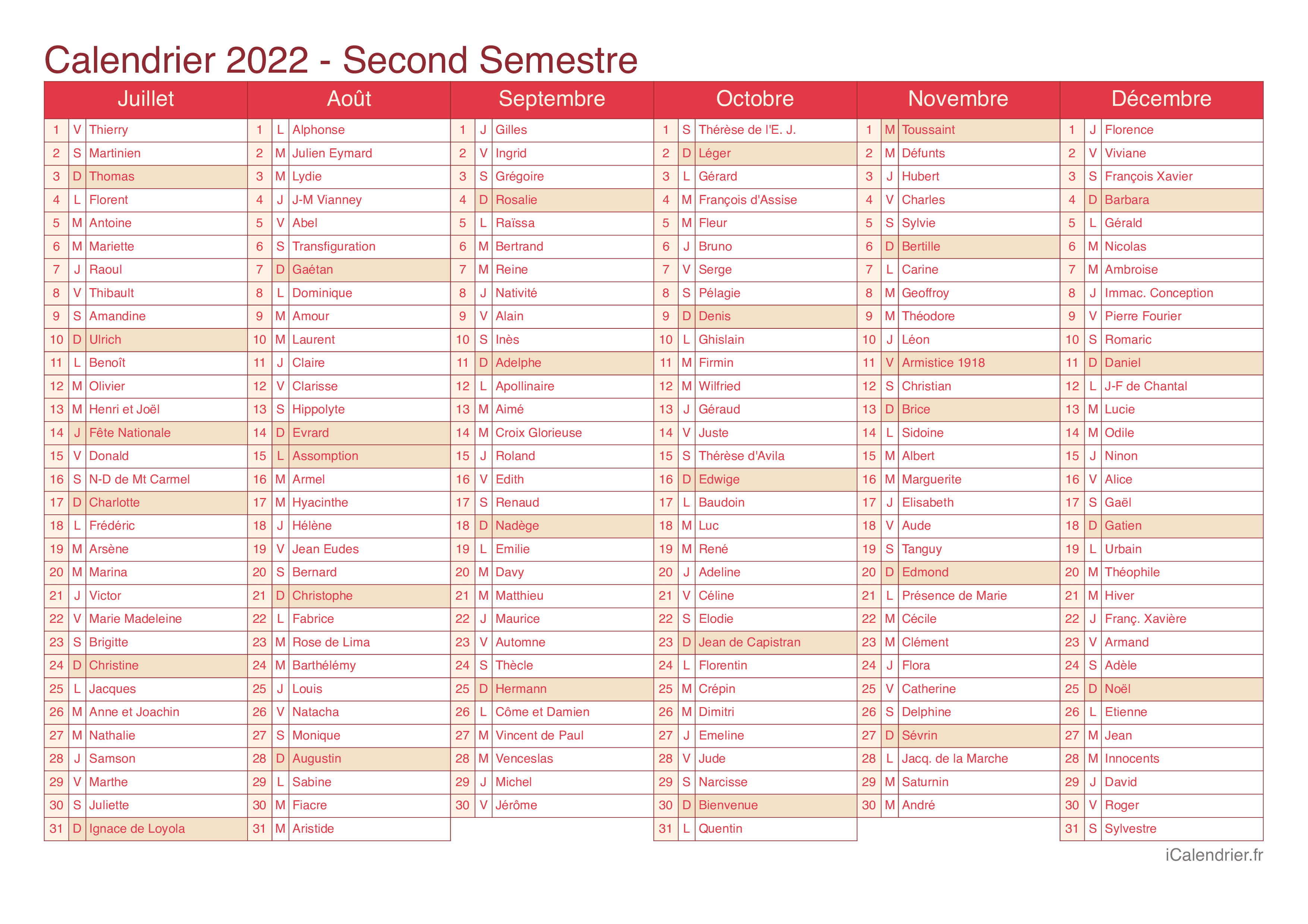  Calendrier  2022   imprimer PDF et Excel  iCalendrier