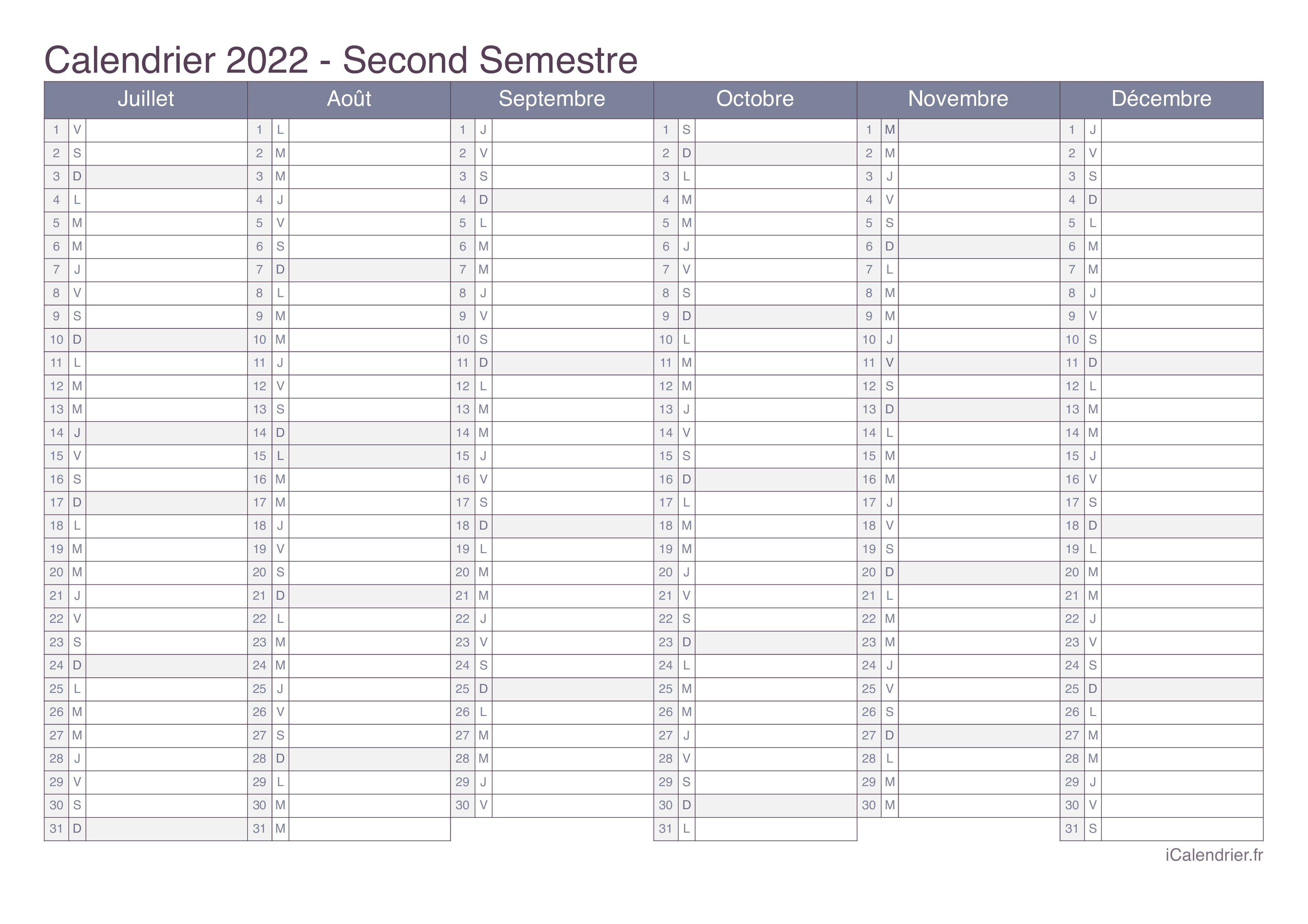  Calendrier  2022   imprimer PDF et Excel iCalendrier