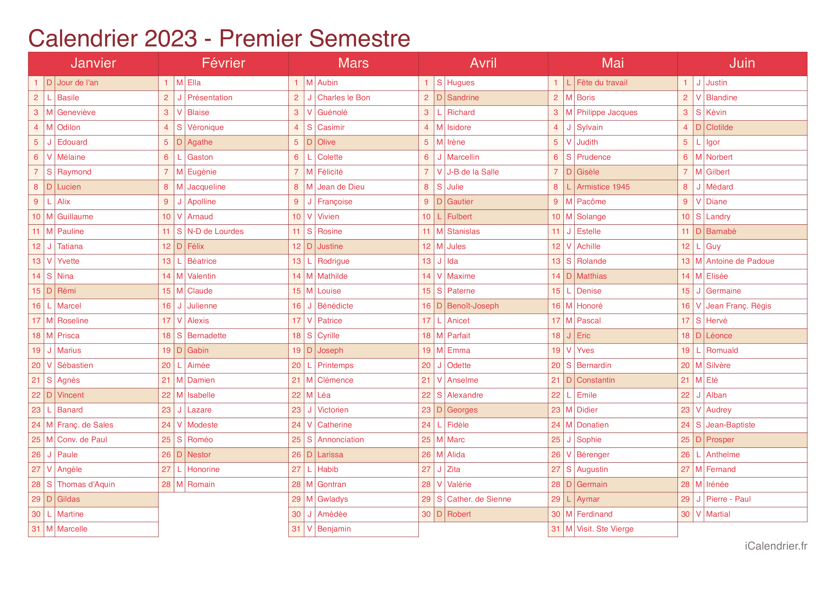 Calendrier 2023 Imprimer Gratuit En Pdf Et Excel - AriaATR.com