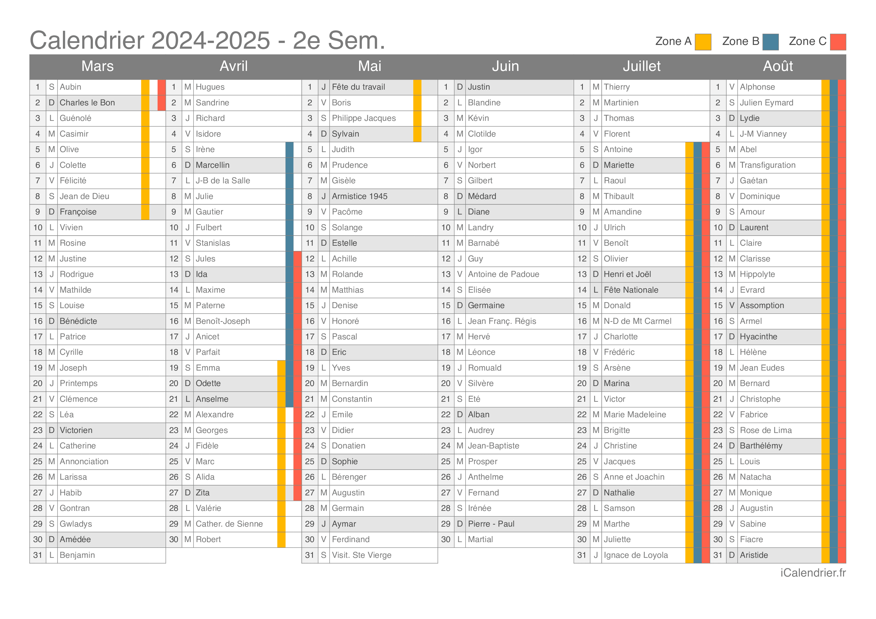 Vacances scolaires 2024-2025 - Dates et calendrier - iCalendrier